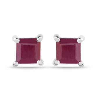 Srebrne kolczyki z naturalnymi rubinami kwadrat 4 mm 1,00 ct - Biżuteria Prana