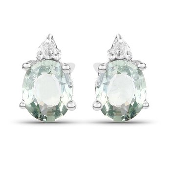 Srebrne kolczyki z naturalnymi szafirami zielonymi i diamentami 0,64 ct - Biżuteria Prana