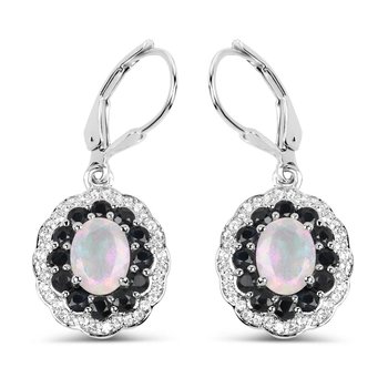 Srebrne kolczyki z opalami, szafirami, kryształkami górskimi 2,80 ct - Biżuteria Prana