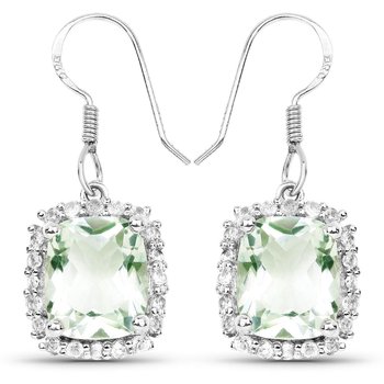 Srebrne kolczyki z zielonymi ametystami, kryształami górskimi 10,48 ct - Biżuteria Prana