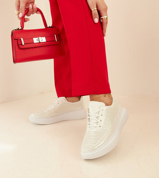 Srebrne sneakersy na platformie Lori-38 - Inna marka