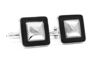 Srebrne spinki do mankietów - czarne kwadraty U98 - Modini
