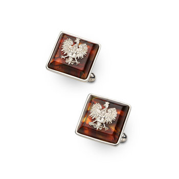 Srebrne Spinki Do Mankietów Z Bursztynem I Orzełkiem - ADE ART