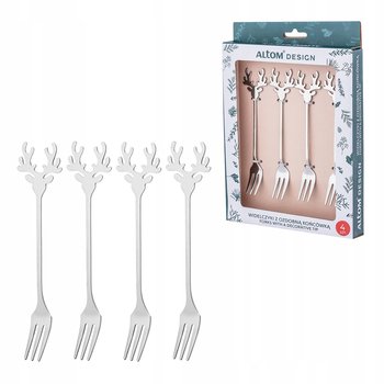 Srebrne widelczyki do ciasta świąteczne Altom Design Renifer 4 szt Upominek - Altom Design