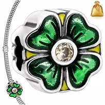 Srebrny Charms Zawieszka Koralik Zielona Koniczynka Srebro 925 Rodowane