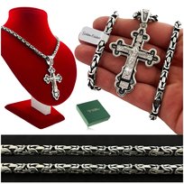 SREBRNY GRUBY ŁAŃCUSZEK SPLOT KRÓLEWSKI + DUŻY KRZYŻ PRAWOSŁAWNY 5 MM 925