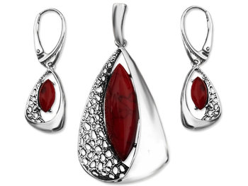 Srebrny komplet biżuterii 925 czerwone kamienie 10,4g - Lovrin