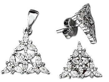 Srebrny komplet biżuterii 925 trójkąciki kwiaty 3,8g - Lovrin