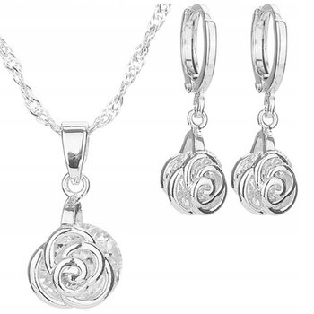 Srebrny Komplet Biżuterii Białe Różyczki Prezent - Lovrin
