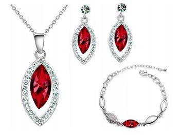 Srebrny komplet biżuterii rubinowe łezki migdały - Lovrin