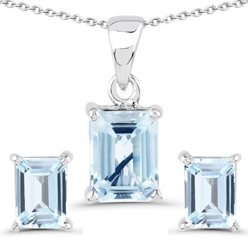 Srebrny komplet biżuterii z naturalnymi topazami niebieskimi 3,99 ct - Biżuteria Prana