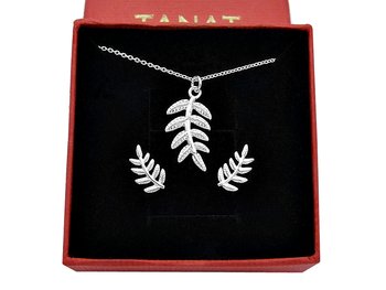 Srebrny komplet gałąź liście paproć + pudełko - Tanat