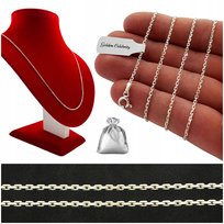 SREBRNY ŁAŃCUSZEK DAMSKI 925 ANKIER DIAMENTOWANY CIEŃKI 65cm 1,5mm +