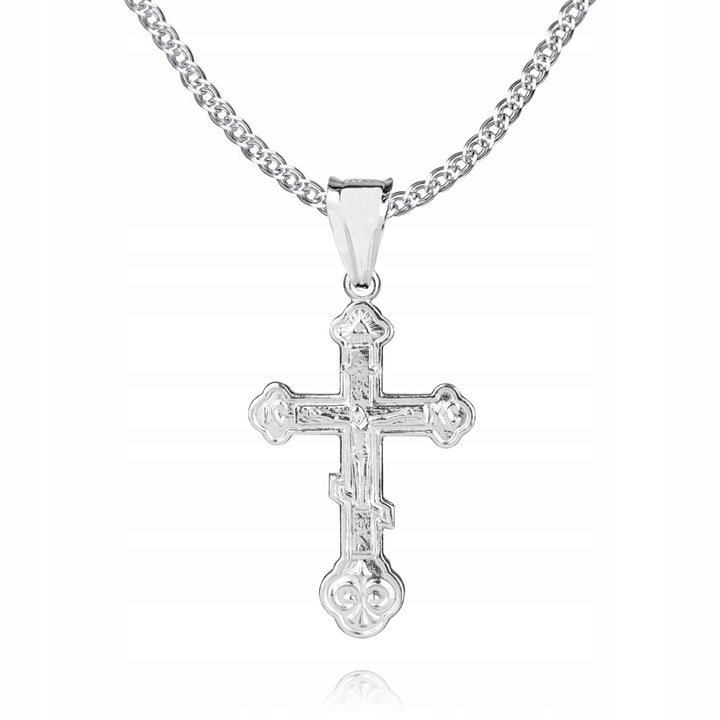 Zdjęcia - Łańcuszek na szyję Srebrny łańcuszek + krzyżyk prawosławny 60cm N1K20