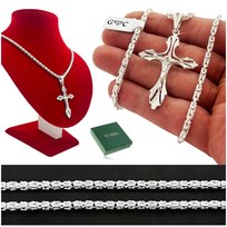 SREBRNY ŁAŃCUSZEK MĘSKI SPLOT KRÓLEWSKI Z KRZYŻYKIEM 60 cm PRÓBA 925 SREBRO