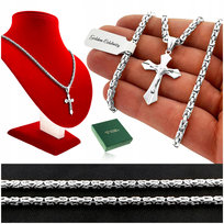 SREBRNY ŁAŃCUSZEK MĘSKI SPLOT KRÓLEWSKI Z KRZYŻYKIEM 65 cm PRÓBA 925 SREBRO