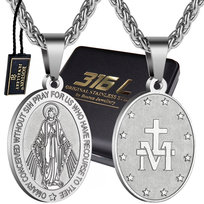 Srebrny Łańcuszek z Medalikiem Matki Boskiej z Maryją Splot Królewski Premium 60cm