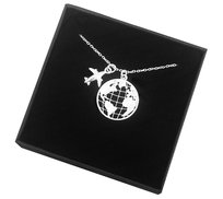 Srebrny naszyjnik kula ziemska globus samolot+ pudełko