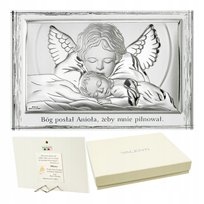 Srebrny Obrazek z certyfikatem na CHRZEST Pamiątka Chrztu Świętego GRAWER