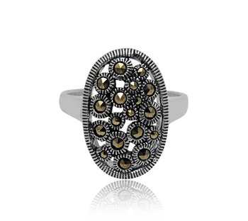 Srebrny owalny pierścionek z markazytami - PERLEI