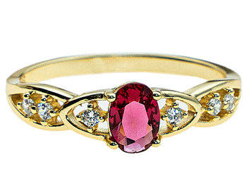 Srebrny pierścionek 925 pozłacany modny zdobiony oczkiem z różową cyrkonią - Lovrin