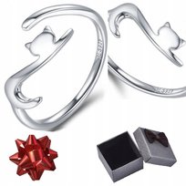 Srebrny Pierścionek Regulowany Srebro 925 Prezent Kot Kotek