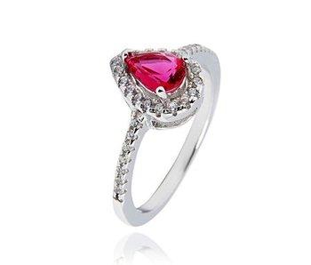 Srebrny pierścionek w kształcie łezki z różową cyrkonią - PERLEI
