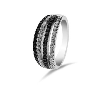 Srebrny pierścionek z białymi i czarnymi cyrkoniami 1 - PERLEI