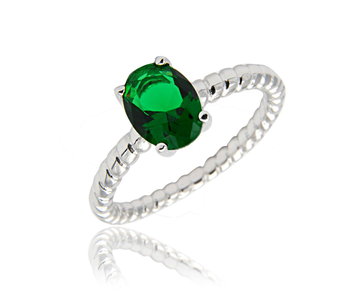 Srebrny pierścionek z cyrkonią w kolorze zieleni - PERLEI