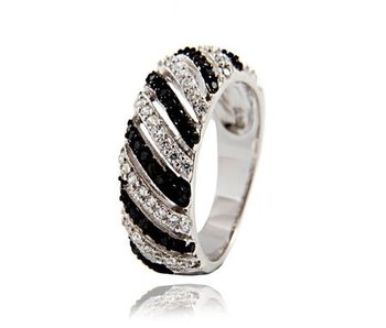 Srebrny pierścionek z czarnymi i białymi cyrkoniami - PERLEI