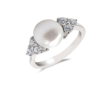 Srebrny pierścionek z naturalną perłą oraz cyrkoniami - PERLEI