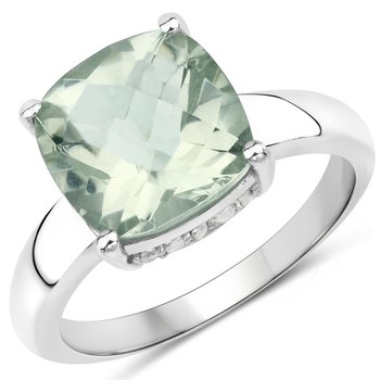 Srebrny pierścionek z zielonym ametystem, kryształami górskimi 3,40 ct - Biżuteria Prana