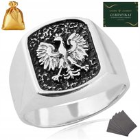 SREBRNY SYGNET MĘSKI OKSYDOWANY ORZEŁ GODŁO POLSKIE / SREBRO 925 ROZMIAR 27