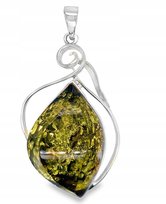 SREBRNY WISIOR z bursztynem ręcznie wykonany zielony bursztyn SREBRO