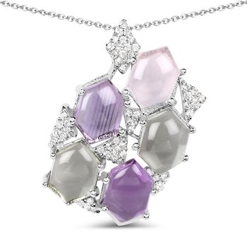 Srebrny wisiorek z ametystami, kwarcem i kryształami górskimi 10,52 ct - Biżuteria Prana