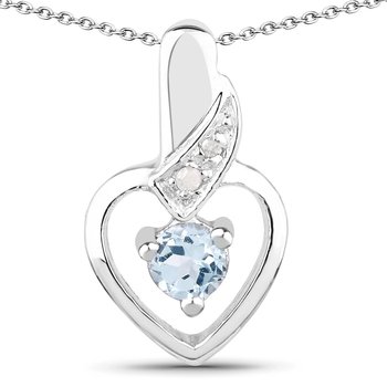 Srebrny wisiorek z naturalnym topazem niebieskim i diamentami 0,37 ct - Biżuteria Prana