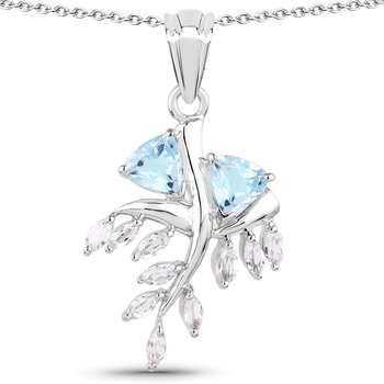 Srebrny wisiorek z topazami niebieskimi i kryształami górskimi 2,80 ct - Biżuteria Prana