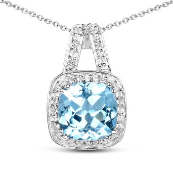 Srebrny wisiorek z topazem niebieskim i kryształami górskimi 3,81 ct - Biżuteria Prana