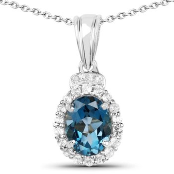 Srebrny wisiorek z topazem niebieskim London Blue, kryształami górskimi - Biżuteria Prana