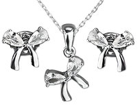 Srebrny zestaw biżuterii 925 kokardki z cyrkoniami ankier