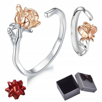 Srebrny Złoty Pierścionek Regulowany Srebro 925 Prezent Złota Róża - Inna marka