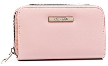 Średni portfel damski na suwak skóra ekologiczna portfel z kółkiem na klucze Cavaldi, różowy - 4U CAVALDI