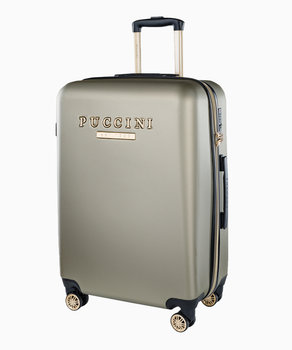 Średnia beżowa walizka z eleganckim napisem - PUCCINI