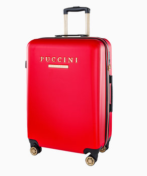 Średnia czerwona walizka z eleganckim napisem - PUCCINI