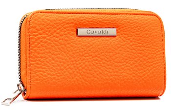 Średnich rozmiarów pojemny portfel damski piórnik na suwak skóra ekologiczna Cavaldi, pomarańczowy - 4U CAVALDI