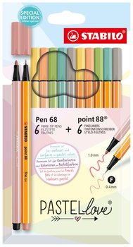 Stabilo, Zestaw 12 kolorów, Cienkopisy Point 88, Flamastry Pen 68 Pastellove Etui Kartonowe - Stabilo