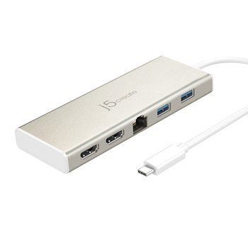 Stacja dokująca j5create USB-C Dual HDMI Multi Dock 1x4K HDMI/1xHDMI/2xUSB 3.0/1xUSB-C/1xRJ45 Gigabit; kolor srebrny JCD381-N - j5 Create