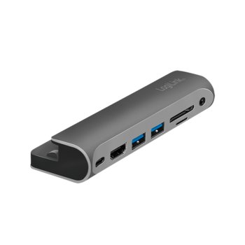 Stacja dokująca USB 3.2 Gen 1, 7-portowa, USB-C PD, srebrno-czarna, Stacja dokująca USB 3.2 Gen1, 7-portowa, PD, do iPada, aluminiowa - LogiLink
