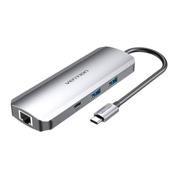 Stacja dokująca z USB-C do HDMI, USB-C, 2x USB3.0, RJ45, SD, TF, TRRS 3,5mm, PD 0,15m Vention TOMHB (szary) - Vention