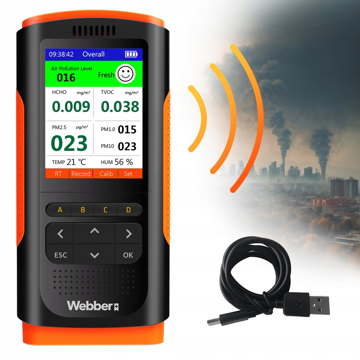 OCS.tec FS1-B Feinstaubmessgerät – PM2.5 + PM10, Formaldehyd HCHO, Benzol/TVOC – Laser